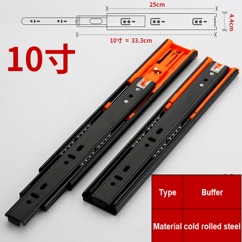 2PCS6" - 20" Stainless Steel Drawer Slides Soft Close Drawer Track Rail Sliding Three-Section Cabinet Slides Furniture Hardware: 10inchbufffer