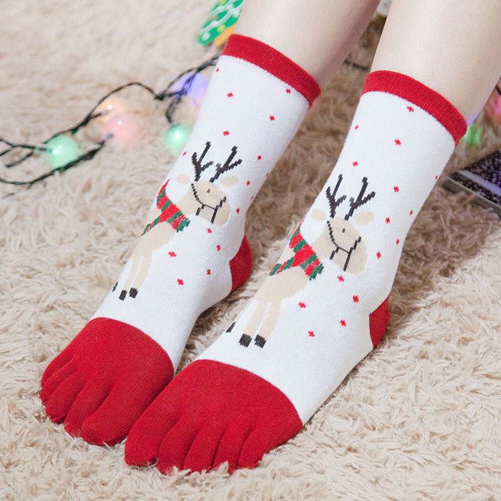 Women Christmas Sock Funny Cartoon Printed Toe Sock Cotton Winter Five Fingers Socks Casual Women Soft Socks #YL5: A