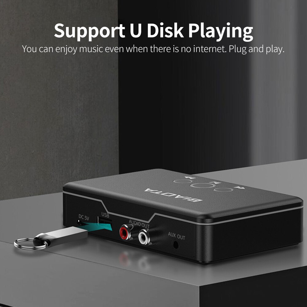 Bluetooth 5.0 Audio-ontvanger Met Aux Rca Uitgang Ondersteuning U Disk Spelen Audio Adapter Voor Bedrade Luidspreker Versterker Home Stereo
