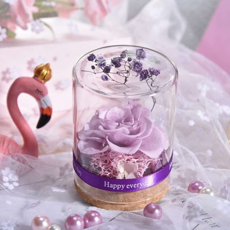 Rose space tørrede blomster kunstige blomster valentinsdag rose boligindretning rose i glas fødselsdag bryllup jul: Taro lilla
