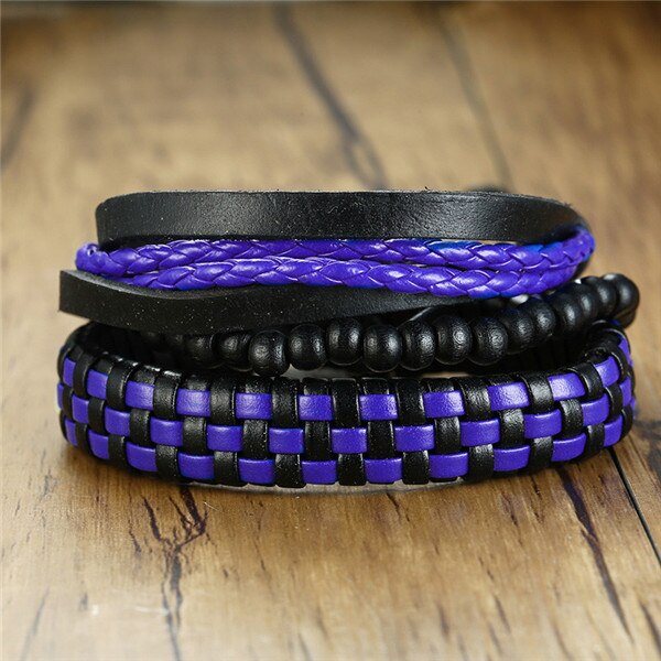 ZORCVENS 4 pieces/ Set Leather Bracelets for Men Braided Rope Wristband Vintage Style Male Bangle: 83350