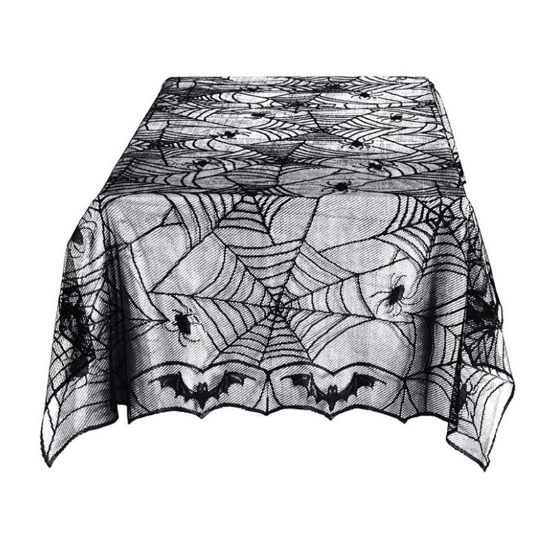 48.03x88.19 Inches Spider Web Black Tablecloth Halloween Themed Party Decoration Horror Spider Bat Table Cloth Scene Decor Props
