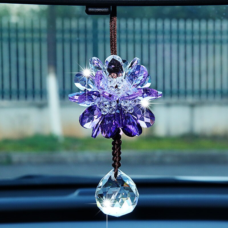 Pendentif de voiture Transparent cristal flocons de neige décoration Suspension ornements soleil receveur fleur suspendus garniture de noël: B Puple 