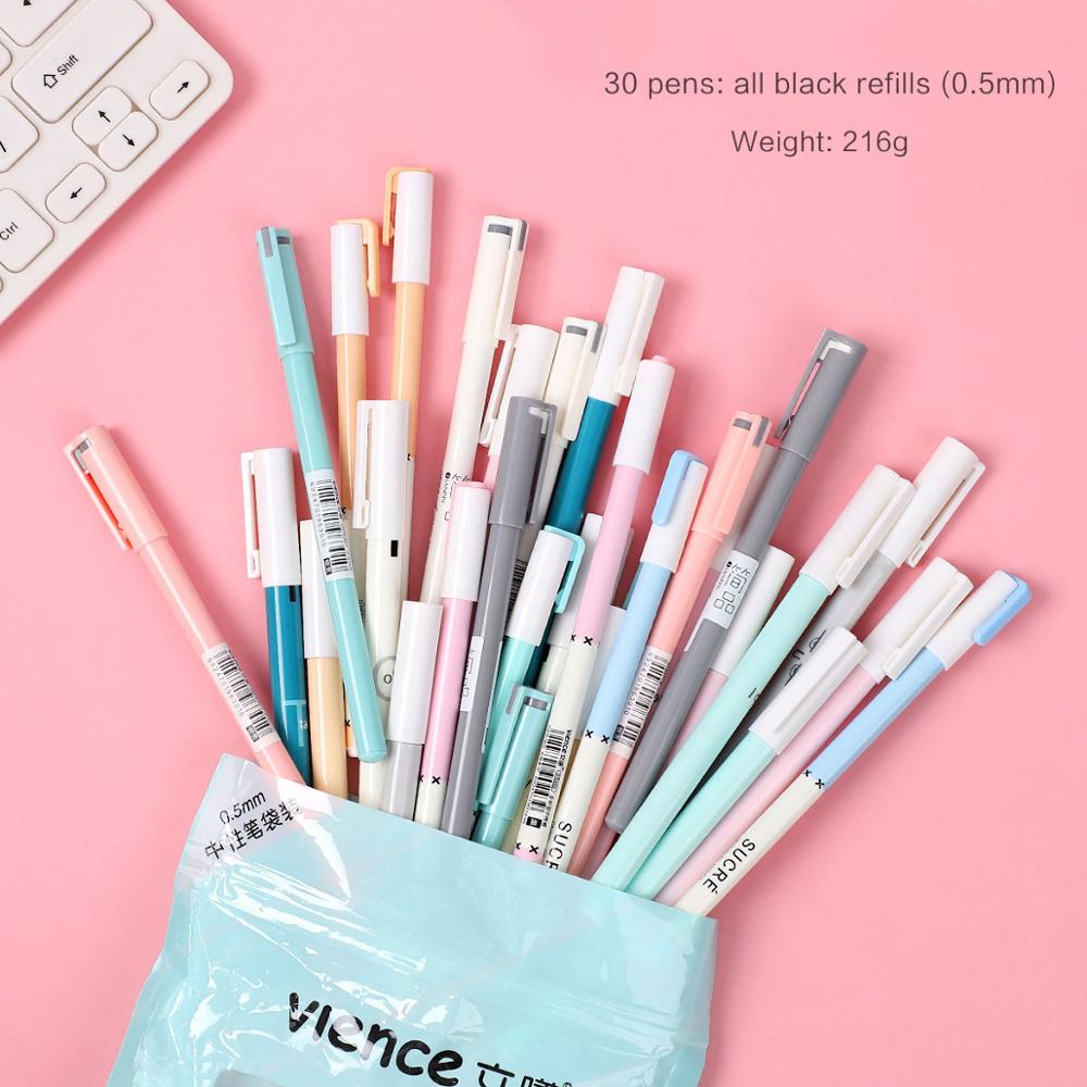 JIANWU 30 uds/50 Uds 0,38/0,5mm conjunto de bolígrafo de Gel de gran capacidad Bullet diario plumas tinta negra penCute Colegio estacionario tela suministros: 75643