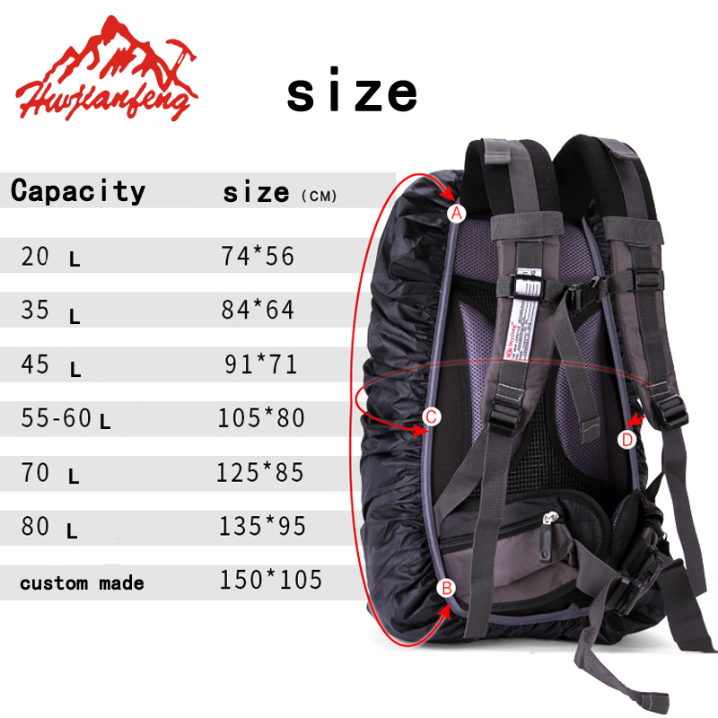 35L-80L Outdoor Sport Draagbare Tas Regenhoes Waterdichte Rugzak Camping Wandelen Fietsen Dust Rain Cover Camouflage Zwart Nylon
