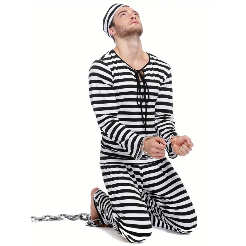 High Stretch Prisoner Costume for Makeup Party stage Performance ClothingMen's Party Costume