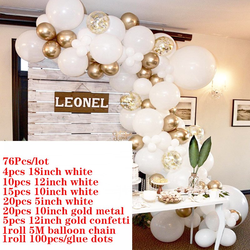 76 peças balões confete de ouro branco, balões de confete de chá de bebê, batismo, festa de aniversário, decorações de despedida de solteira