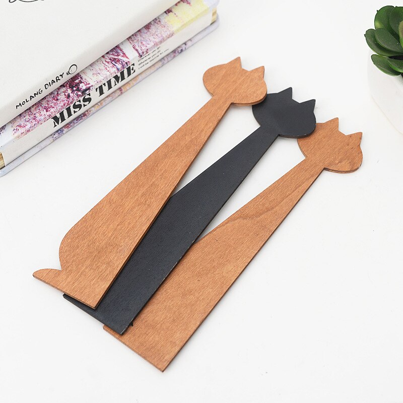 1pc Cat Wooden Ruler Brown Black Straight Ruler Wood Kawaii Drawing Tools Stationery Cartoon Ruler for Kids Office School