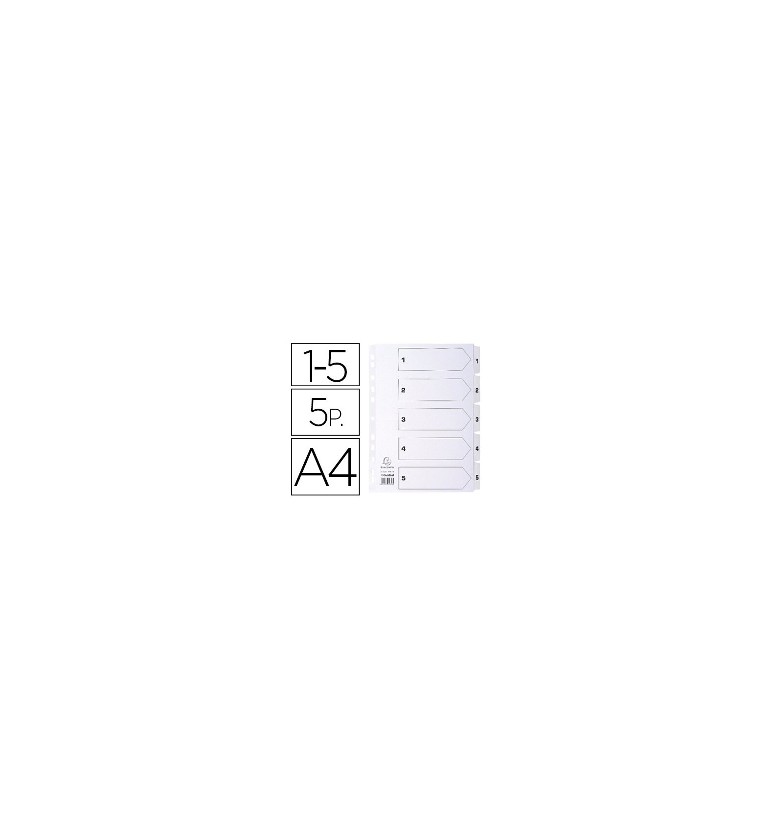 SEPARADOR NUMERICO EXACOMPTA CARTULINA BLANCA 1-5 JUEGO DE 5 SEPARADORES DIN A4 11 TALADROS