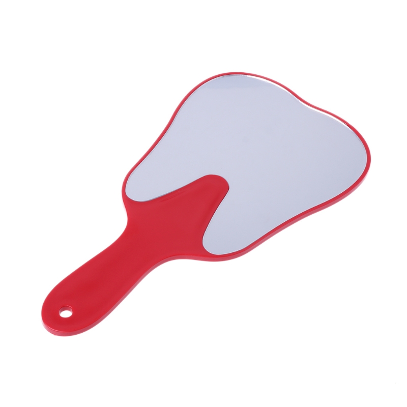 1 Pcs Unbreakable Patient Hand Mirror ABS+PVC+glass 14X13cm Cute Small Handle Dental Mirror Cosmetic Mirror Tool Makeup Mirrors: Red