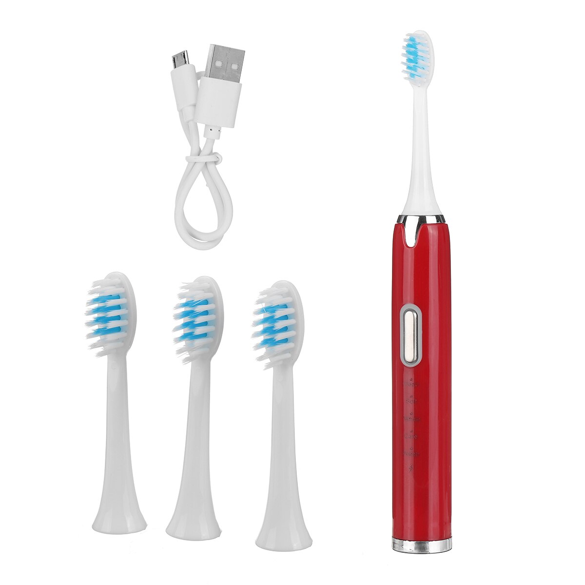 Electric Toothbrush USB Rechargeable Automatic Sonic ToothBrush 5 Models Waterproof Cleaning Bathroom Tool with 4 Brush Heads: Red