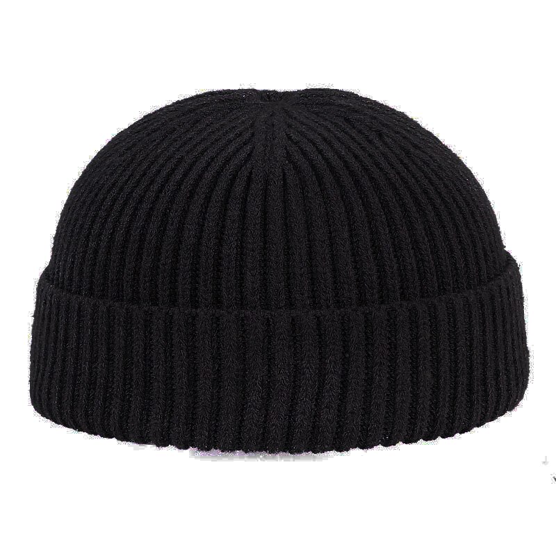 Gorro negro Unisex para hombre, sombreros tipo Beanie para mujer, gorra de Skullcap lisa de punto hip hop, sombrero de otoño para mujer: Negro