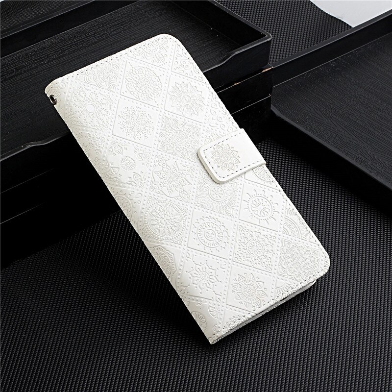For Samsung A12 Case Leather Wallet On For Coque Samsung Galaxy A12 SM-A125F A 12 Flip Stand Floral Embossed Phone Cover Etui: White