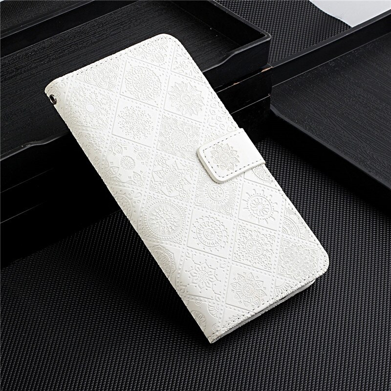 Funda de cuero para Samsung A12, funda con billetera para Samsung Galaxy A12, SM-A125F, A 12, con soporte abatible, funda de teléfono con relieve Floral, Etui: Blanco