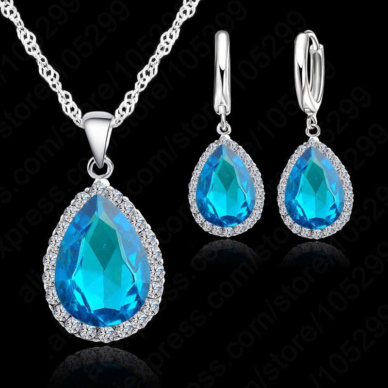 925 Sterling Silver Necklace Jewelry Set Water Cubic Zircon Crystal Necklaces Wedding Necklace Pendants For Women