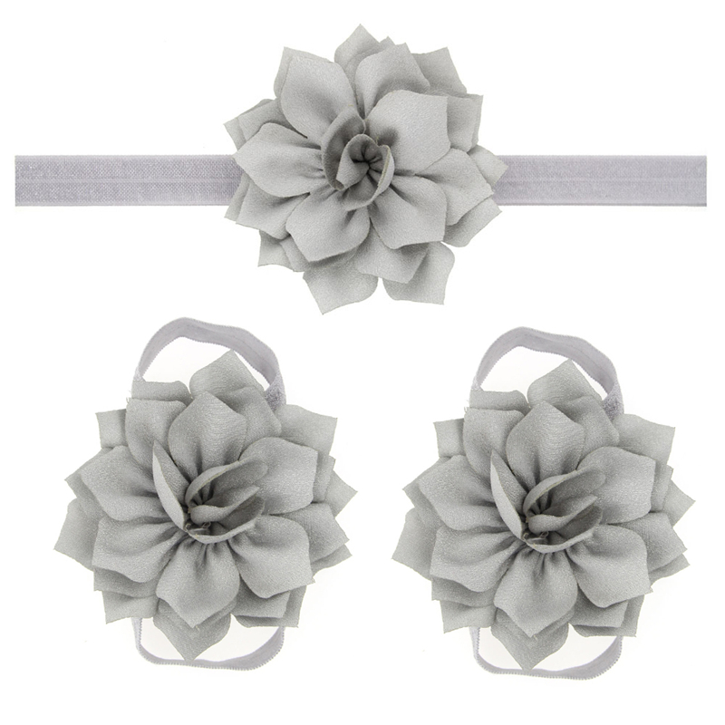 Sandalias de bebé con flores para cubrir zapatos descalzos, lazos de flores, zapatos de primeros pasos para niños, conjunto de diadema, accesorios de fotografía KFA11: KFA11-gray