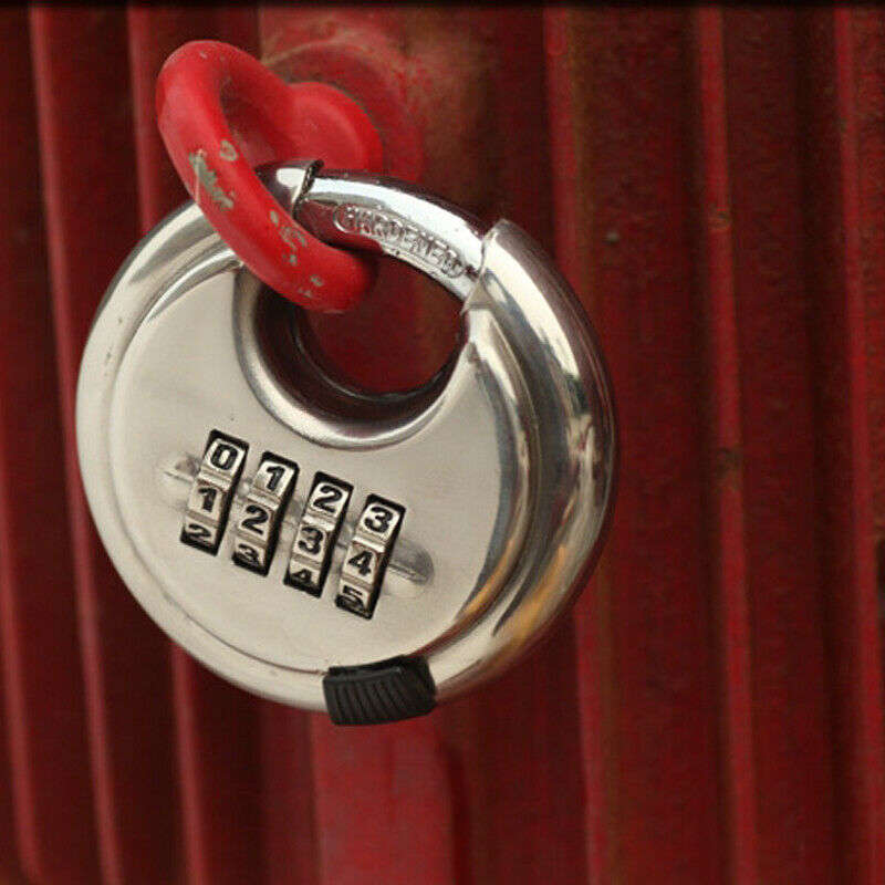 Round Padlock Large 4 Digital Combination Disc Stainless Steel Keyless Lock Security Round Lock
