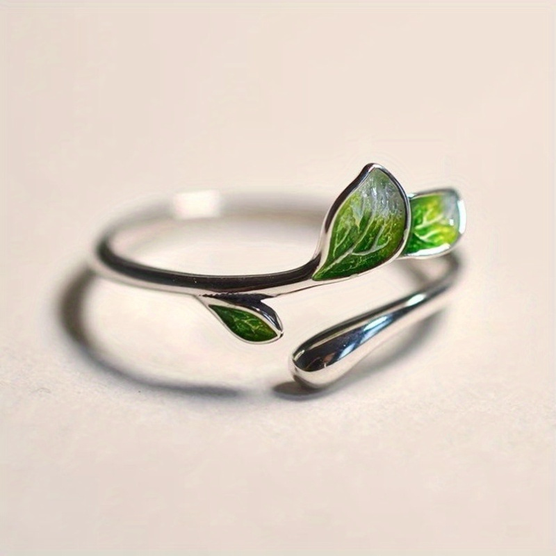 anillo de pegamento en forma de gota de rama esmaltada, anillo azul quemado artístico y fresco, accesorios de de de vacaciones para mujer a la y Retro: Verde