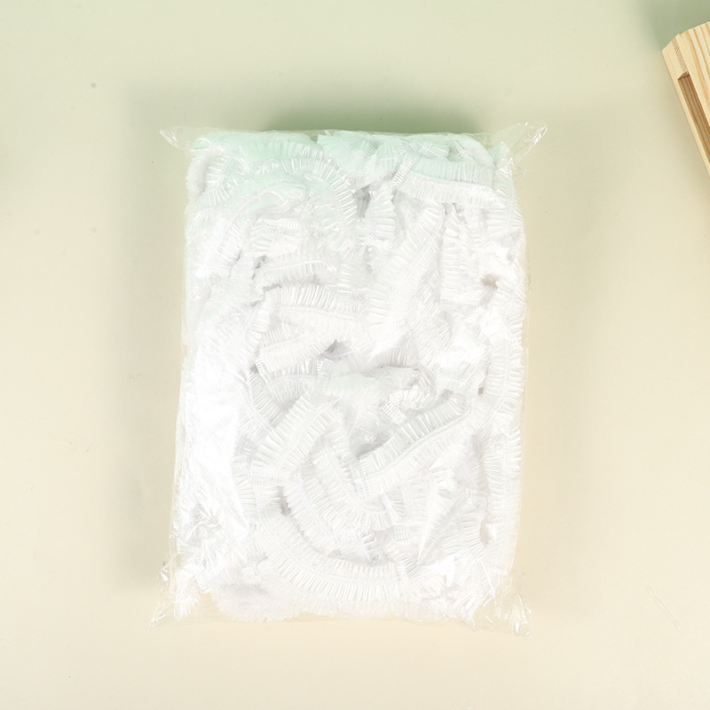 100 stk engangs dusjhette i plast elastiske engangs dusjhetter anti støv vanntett lue frisørsalong skjønnhet tilbehør: 04
