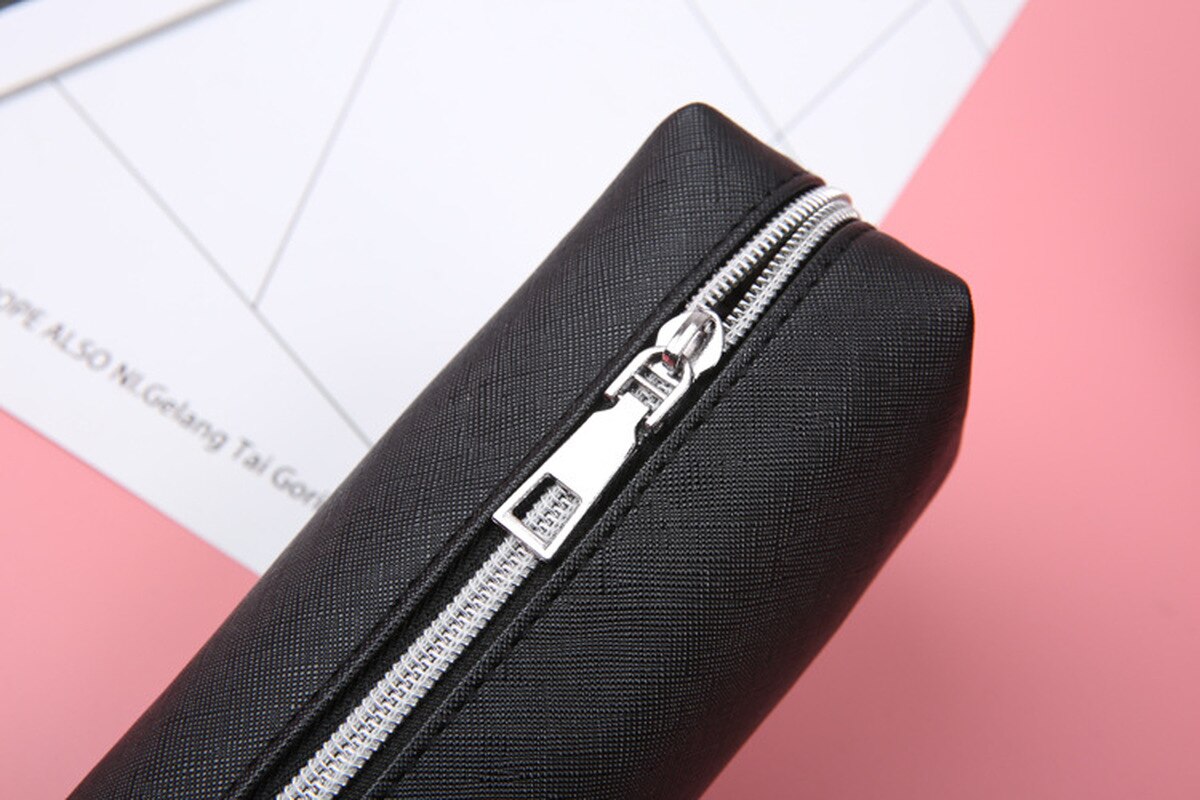 Cute Black PU Leather Pencil Case Big Capacity Zipper Pencil Box For School Pencil Bag School Supplies Tools Girl Cosmetic Bag