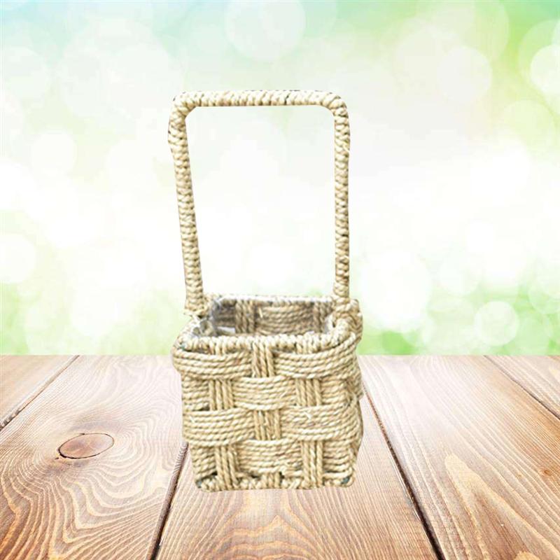 Kraft Rieten Mand - Blauwe Deksel Rieten Mand - Natuurlijke Gebreide Mand Natuurlijke Rieten Mand Decoratieve Rieten Mand 27x16x10 Cm