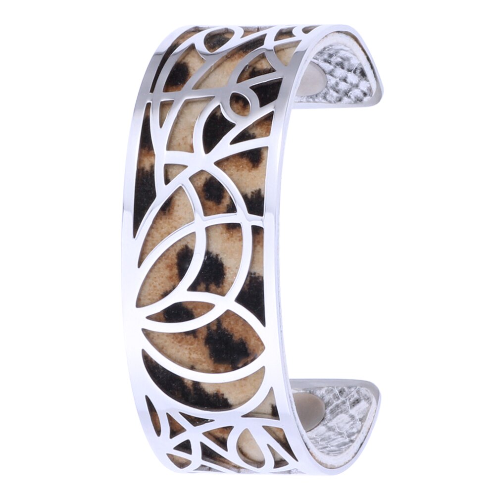 Koaem Rvs Armband Femme Acier Inoxydable De Luxe Manchet Bangle Abstract Patroon Verwisselbare Lederen Sieraden: 013