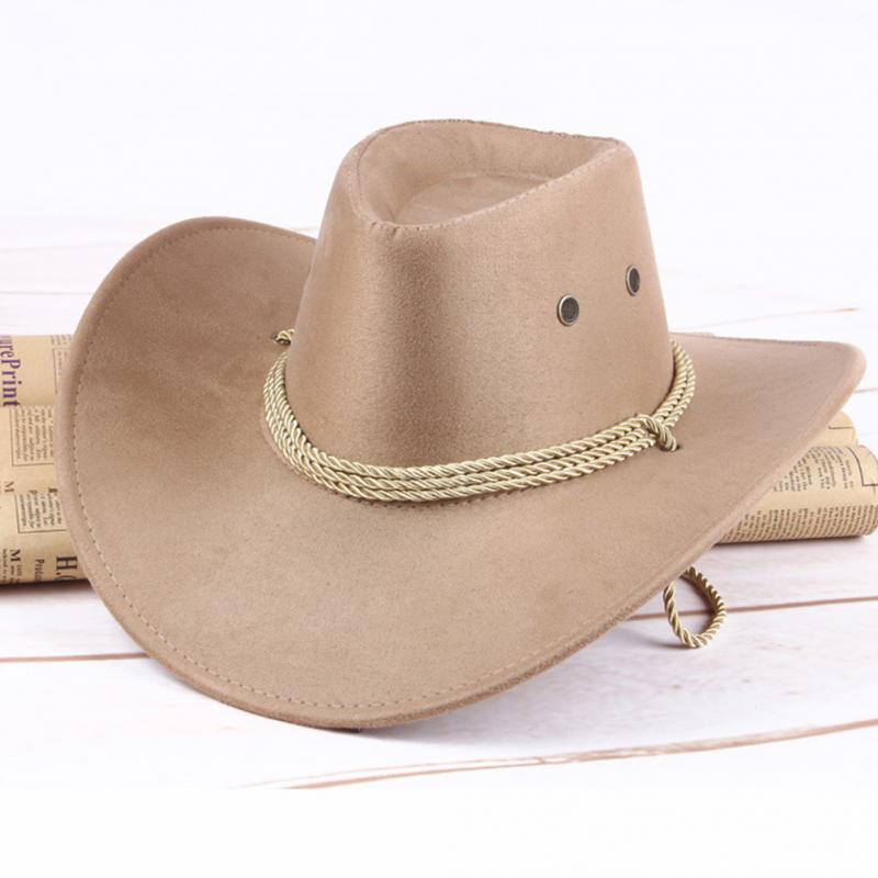 Western Sun Shield Unisex Cowboy Casual Artificial Leather Hat Wide Cowboy Hat: apricot