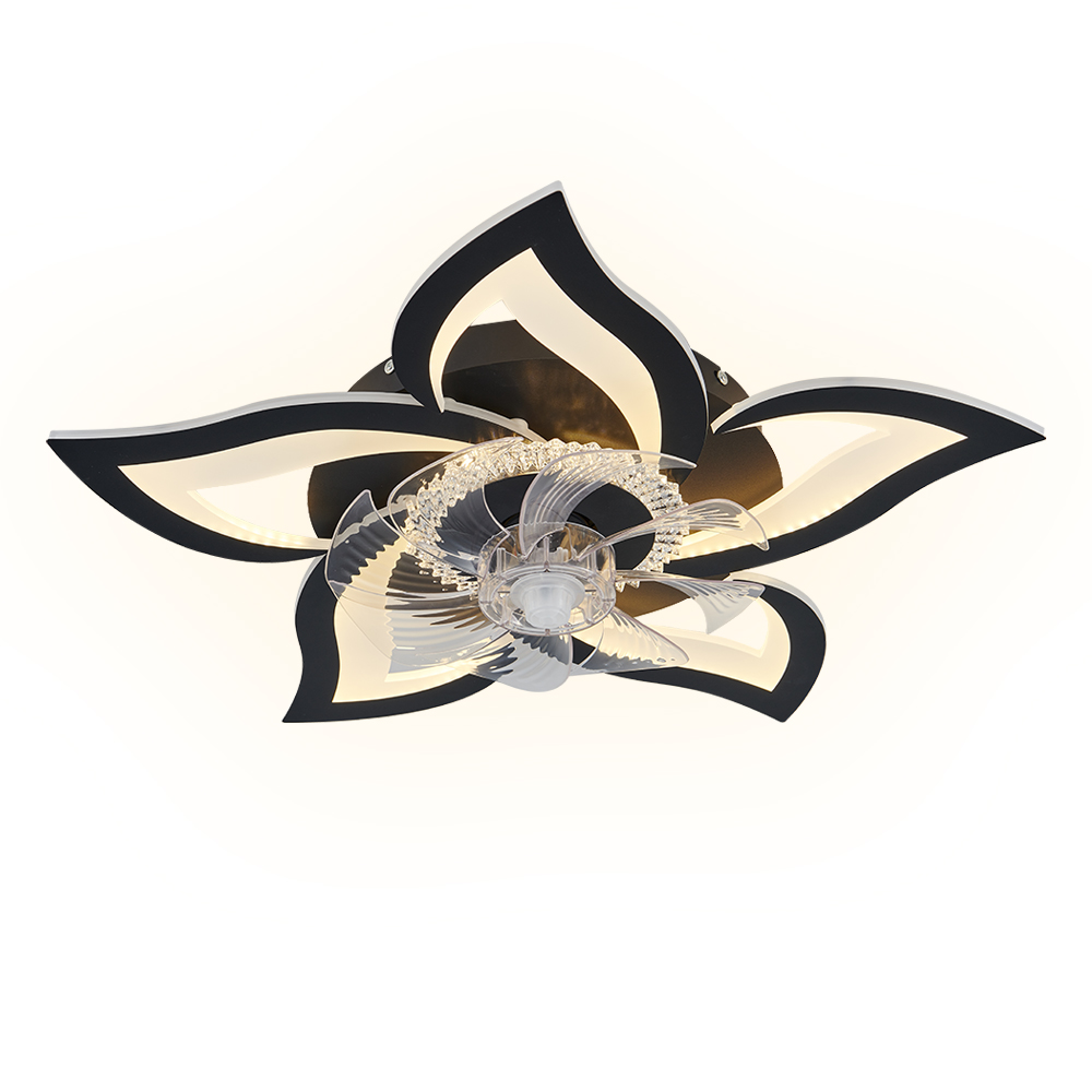 IRALAN-ventilador de techo con luces, lámpara moderna con forma de flor regulable, Control remoto/aplicación, temporizador, 6 velocidades: Negro