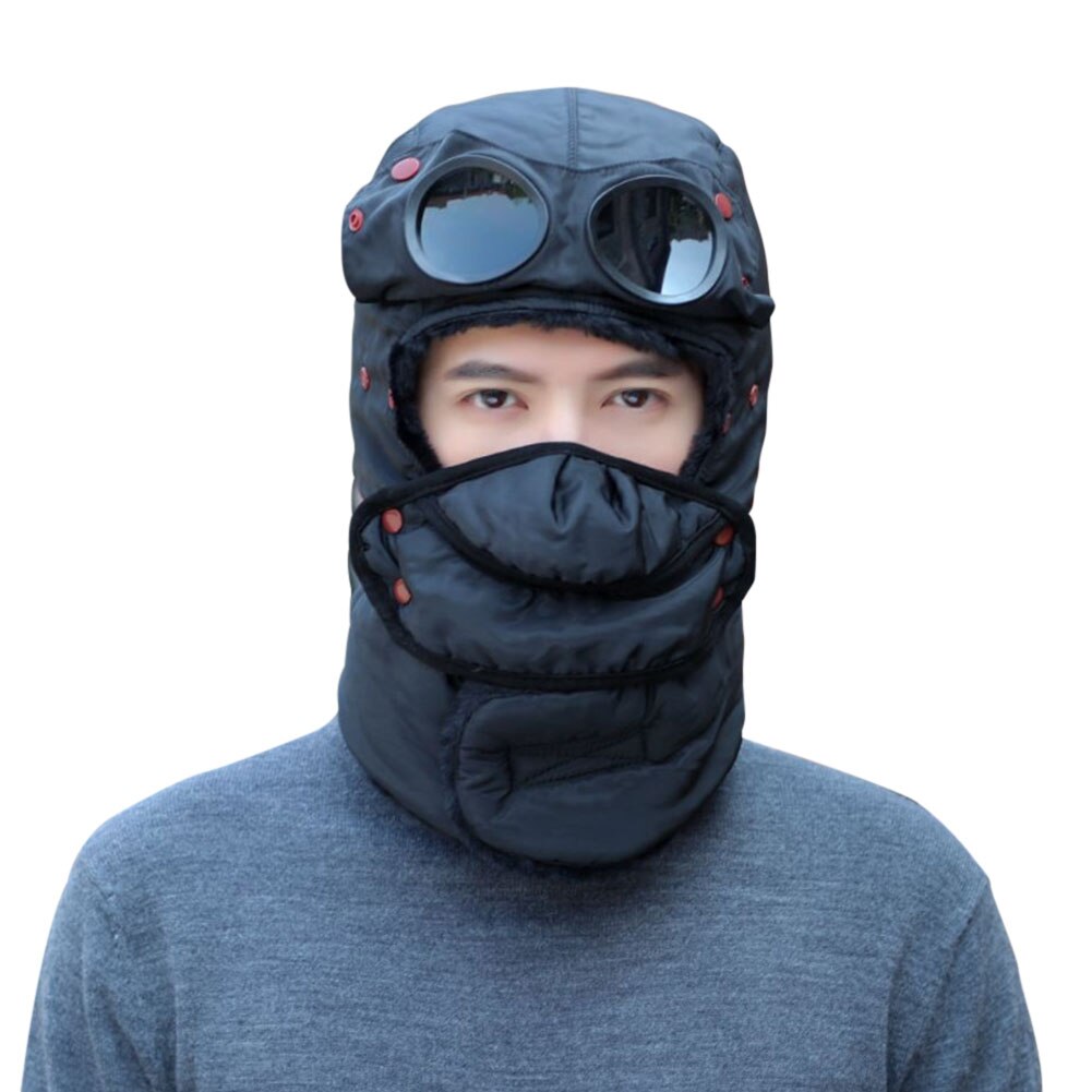 Winter Trooper Hat for Men and Women with Goggles Mask Scarf Warm Windproof Ear Flap Trapper Hat: Black