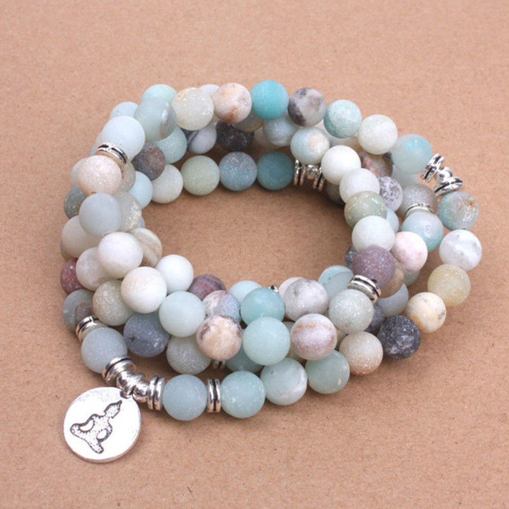 Naturliga färgglada armband matt frostade pärlor med lotus om buddha charm yoga armband bön 108 mala halsband kvinnor: 2
