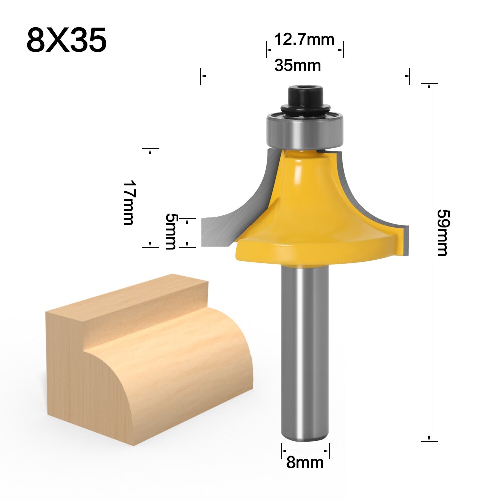 1pc 8mm Shank Round-Over Router Bits for wood Woodworking Tool 2 flute endmill with bearing milling cutter Corner Round Over Bit: 8X35