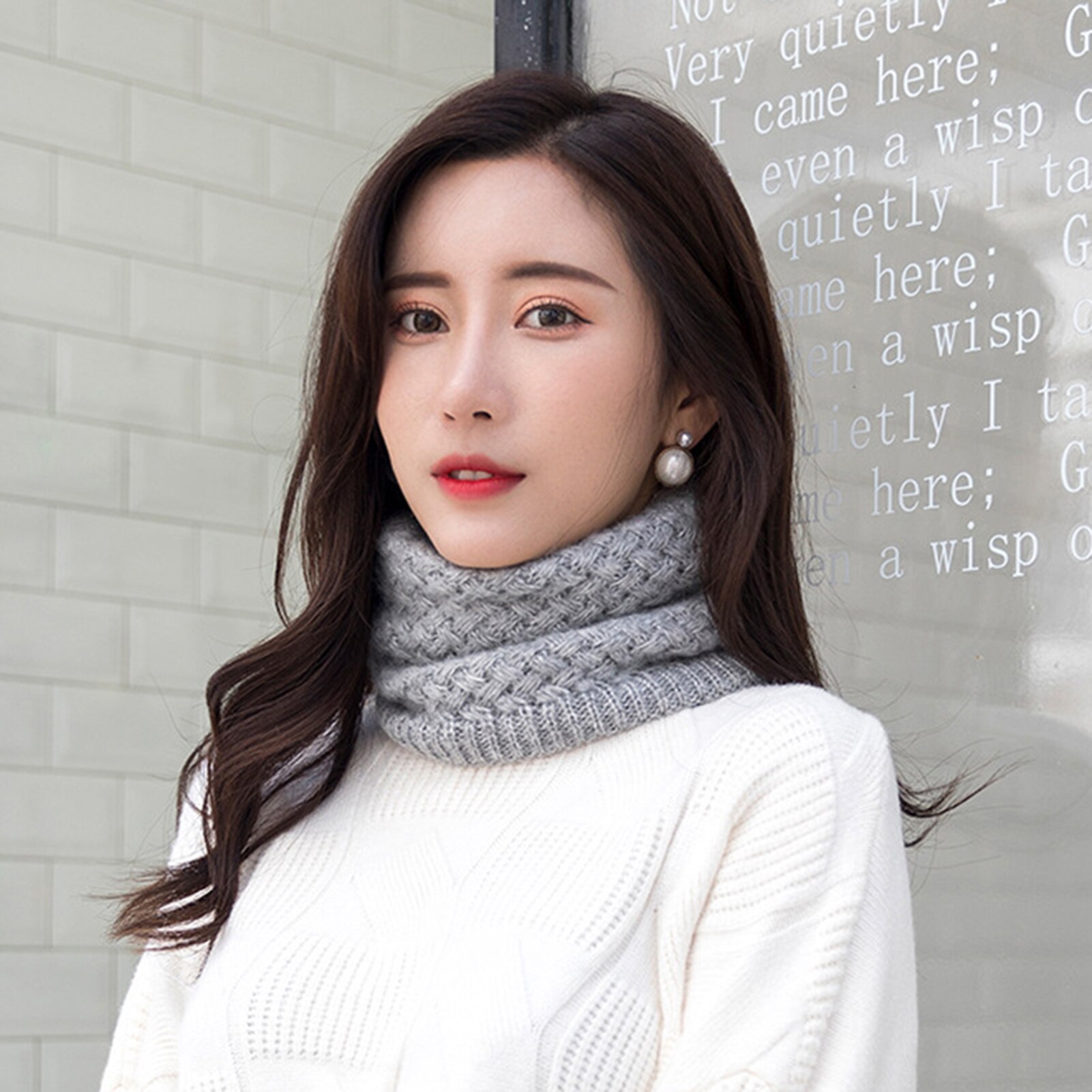 Wollen sjaal breien fiets nekwarmer zacht dames winter wikkelring dik warm zacht ademend breien sjaal halsdoek