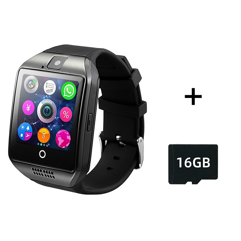 nouvelle montre intelligente chaude avec caméra Q18 Bluetooth Smartwatch SIM TF carte pour Android Slot Fitness activité Tracker Sport montre: Black and 16GB TF