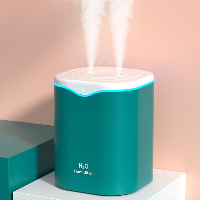 2200ml Double Nozzle Air Humidifier Essential Oil Aroma Diffuser With Coloful LED Aromatherapy Diffuser Ultrasonic Humidifiers: green