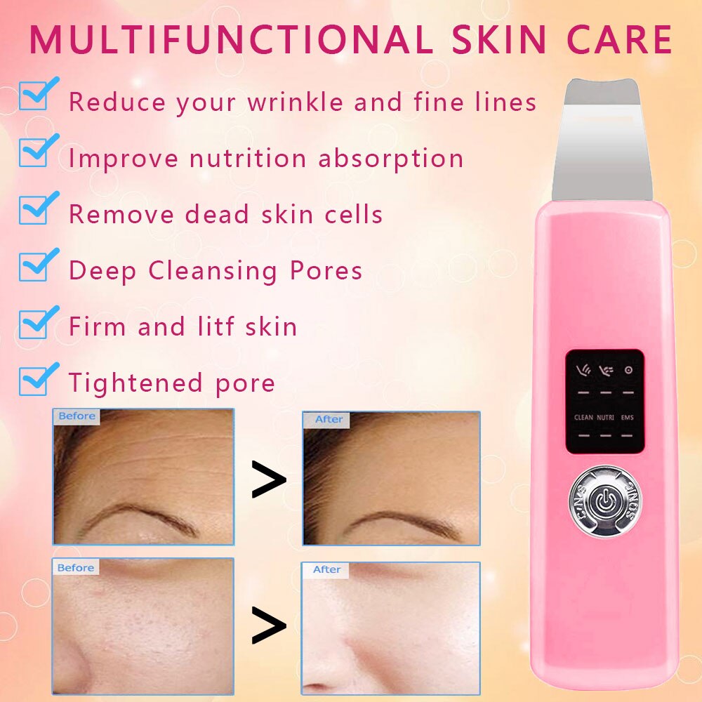 Ultrasonic Face Cleaning Device Skin Scrubber Facial Whitening Lifting Reduce Wrinkles Spots Pore Cleaner Blackhead Spatula Sets