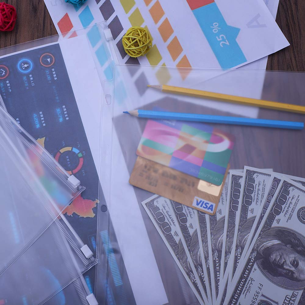 10 Pack Binder Pockets 4 Holes Zipper Folders Provide Long-Term Protection for Documents Pictures（290mm x 218mm）