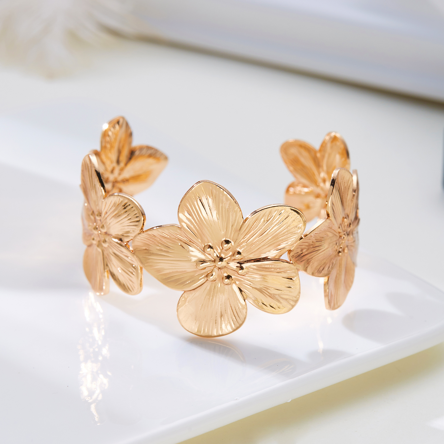 Stainless Steel Hollow Flower Butterfly Open Wide Bracelet Gold Plated Adjustable Cuff Bracelets For Women Jewelry: Rhodium Plated