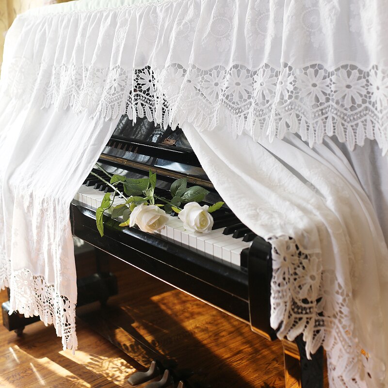 Klaverdæksel ren hvid bomuldskluddæksel støvklud klaver beskyttende dæksel klaverbordstol skammelovertræk boligindretning