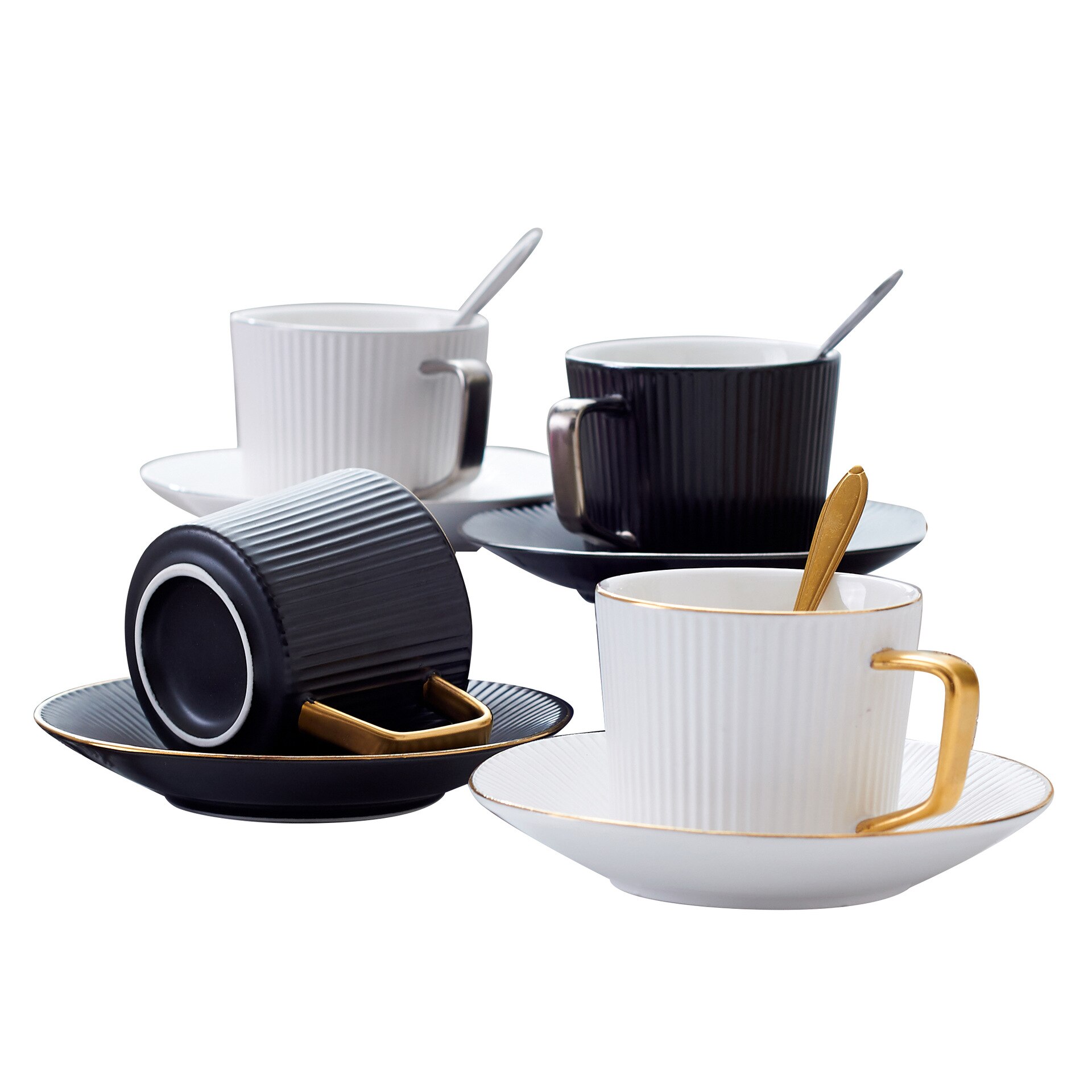 Taza de café de pareja creativa de , taza con asa dorada, Taza de cerámica a rayas, plato, Taza de cerámica, taza de té, de Viaje Taza, café