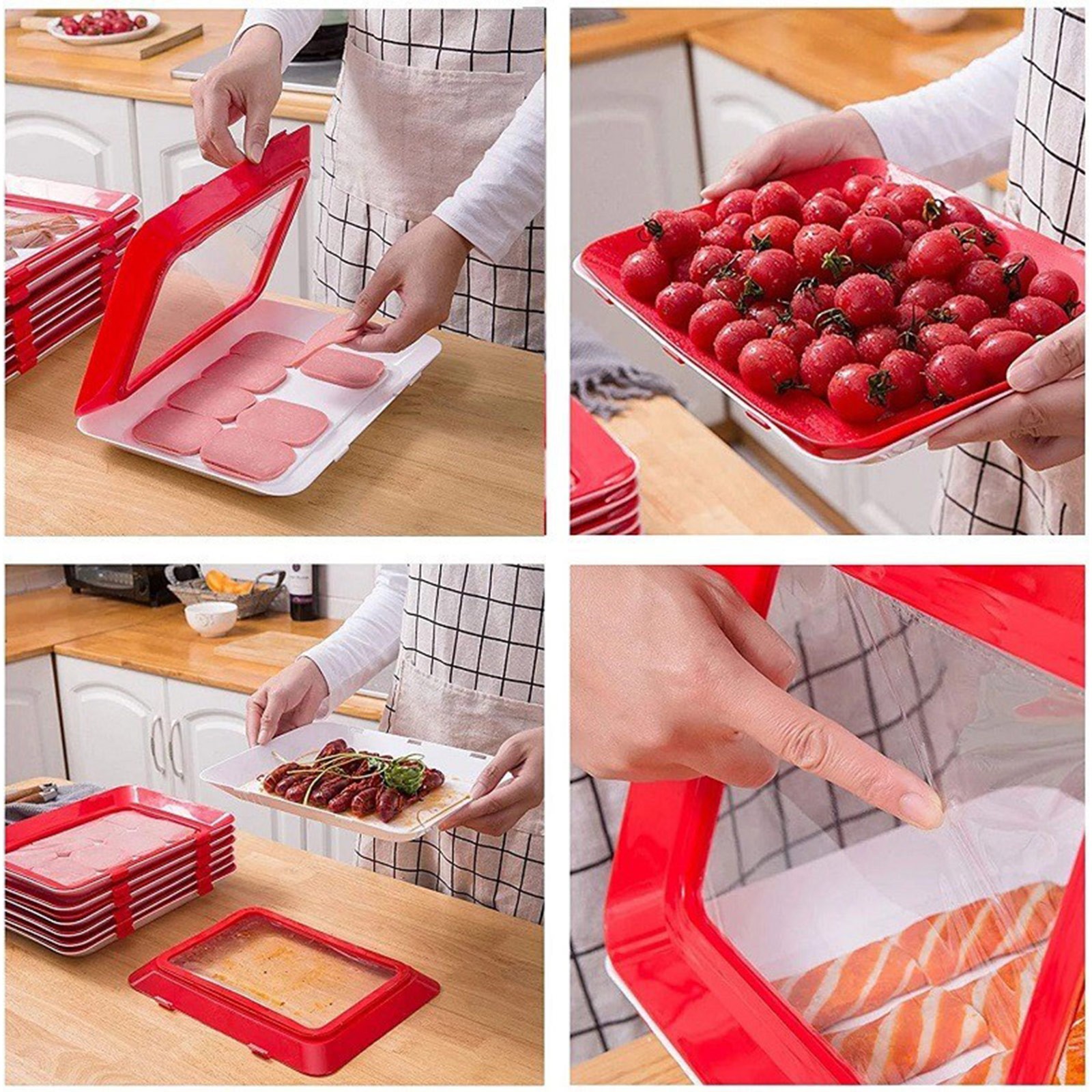 Reusable Food Preserving Tray Food Trays Stackable Tray Fresh Tray Storage For Food Foldable Storage Refrigerator Use