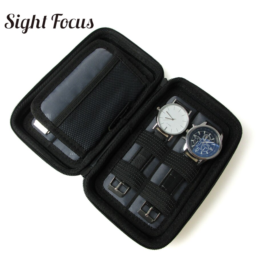 Black Hard shell 4 Slot Watch Box Organizer Waterproof Travel Watch Storage Zipper Case Portable Watch Strap band Organizer Bag