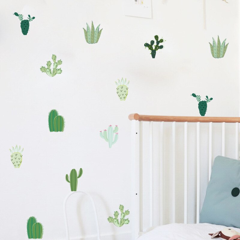 Tofok Cartoon Green Cactus DIY Wall Decorative Sticker Pastoral Style Home Window Furniture Decals Home Store Nursery Sticker
