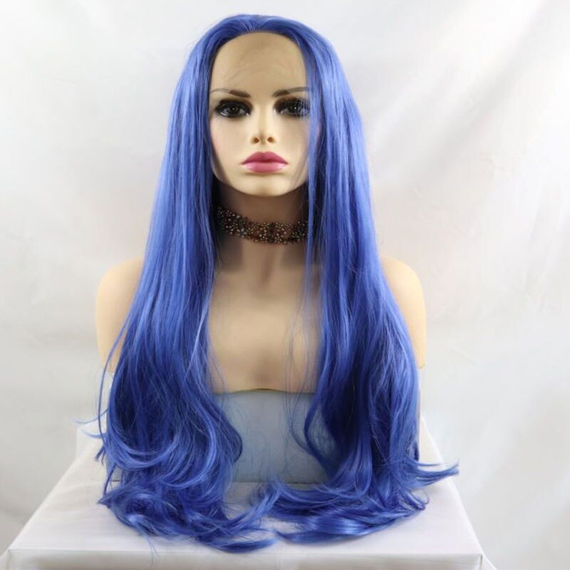 Pelo sintético liso Natural azul cielo Bombshell peluca con malla frontal sin pegamento de fibra resistente al calor para pelucas de mujer
