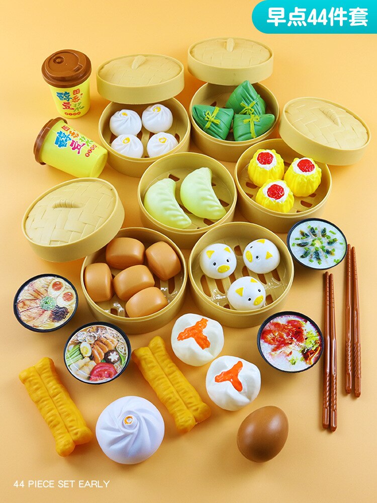 Kinesisk mad og vestlig mad skiver 84 stykker børn leger hus køkken dampet fyldt bolle skiver ris dumpling st: 44 stykker