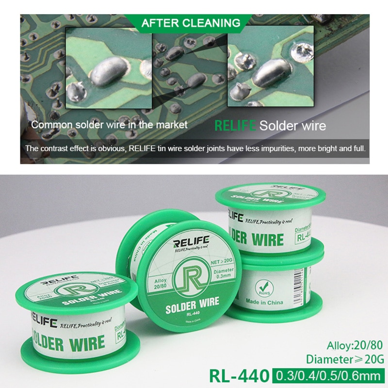 RELIFE Solder Wire 0.3/0.4/0.5/0.6mm Sn20/Pb80 Tin Wire 40g Melt Rosin Core Solder Soldering Wire Roll Reel Welding Line