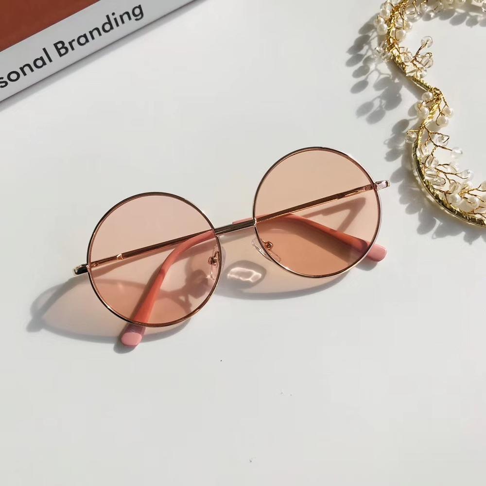 Gafas de sol redondas Retro de para mujer, gafas de sol de aleación para niños, gafas de sol para mujer, gafas con montura para Conductor, accesorios para coche: Rosa