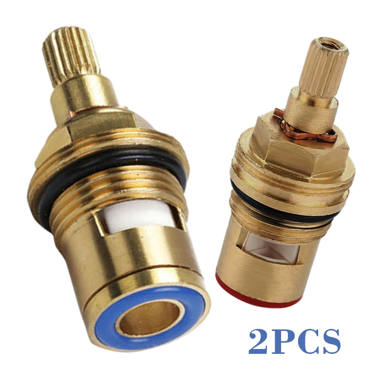 2PCs Tap Valves Replacement 1/2" Brass Tap Cartridge Valves Ceramic Disc Gland Quarter Turn 20 Teeth Fitting Connections