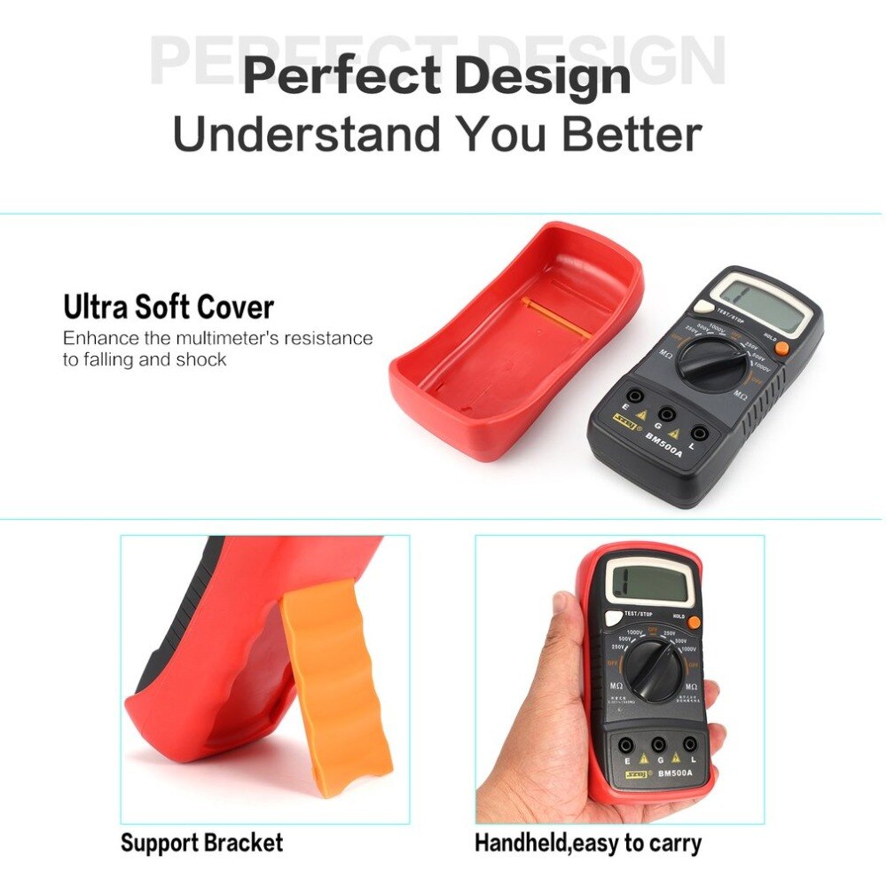 BM500A 1000V Digital Megger Auto Range Insulation Resistance ohm Meter Tester Megohmmeter Multimeter Voltmeter LED indication