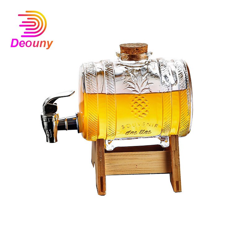 DEOUNY Glass Barrel Whiskey Decanter Nautical Liquor Beer Dispenser Lead Free Decanter For Scotch Bourbon Rum Brandy 1000ML