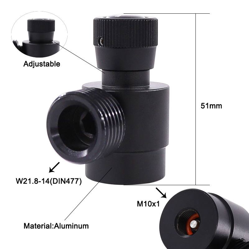 HPAT Black or Silver M10×1 to W21.8-14/DIN 477 Converts Adjustable Adapter for Welding CO2 Cylinders Refiller